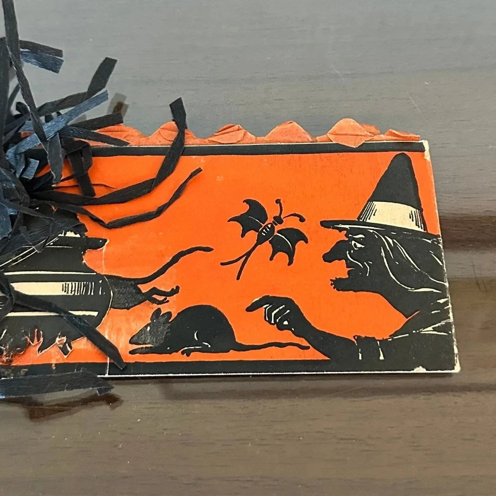 Vintage Halloween Owl Witch Bat Pumpkin JOL Hat Decoration Beistle 1930s